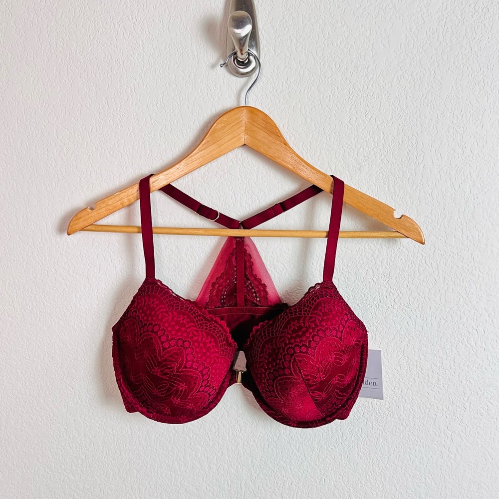 NWT Auden Red Lace Lightly Line Racerback Front-Clasp Bra